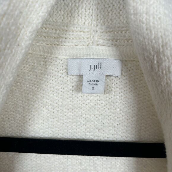 J Jill Long Sleeve Open Cardigan Sweater Cream Navy Blue Striped Size Small - Picture 2 of 7